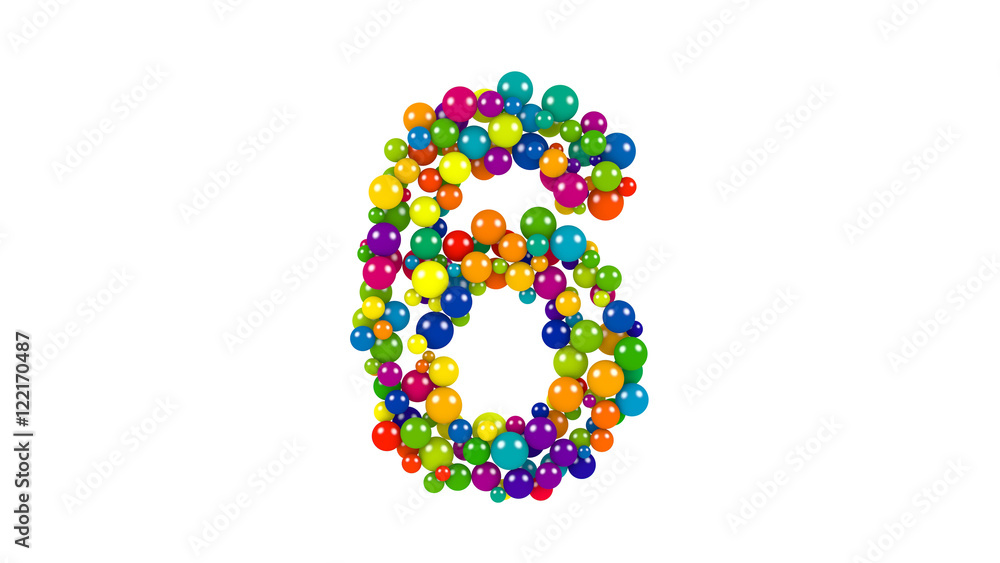 Multi-colored balls in the shape of number six Multi-colored balls in the shape of number six