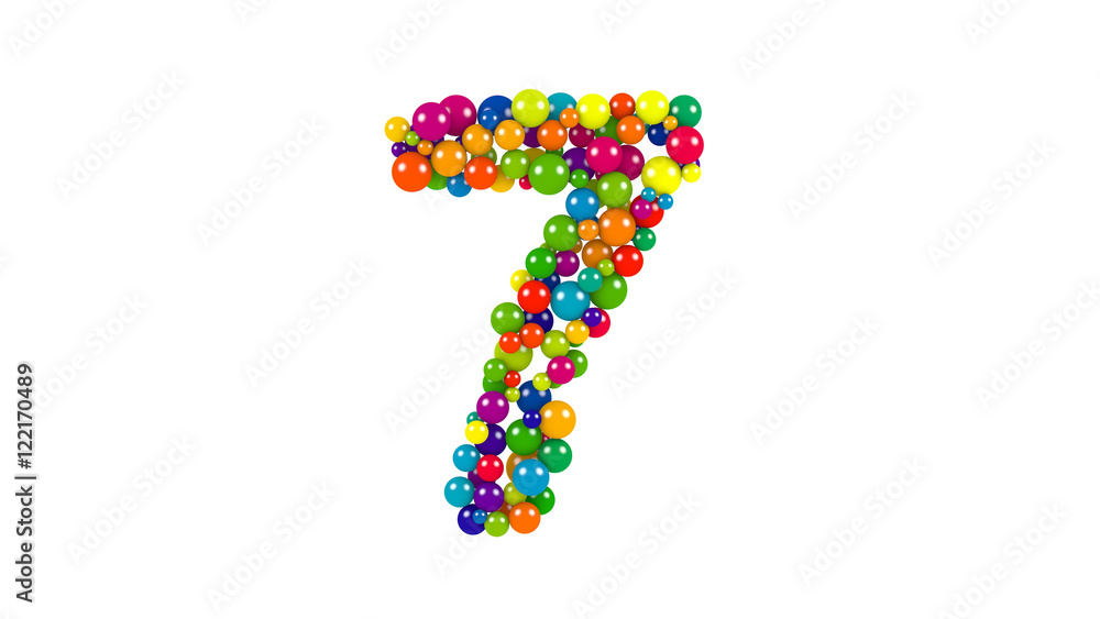 Multi-colored balls in the shape of number seven Multi-colored balls in the shape of number seven