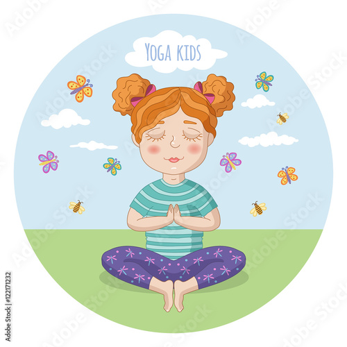 Girl performing yoga. Padmasana.