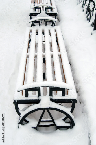 white winter snow . calm day at city park