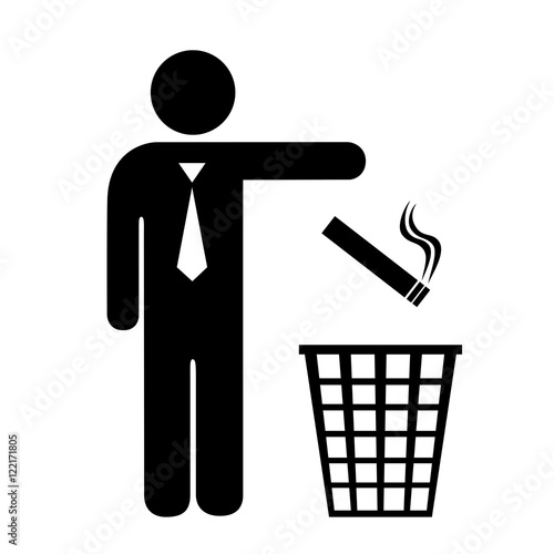 Throw cigarette butt in trash can sign