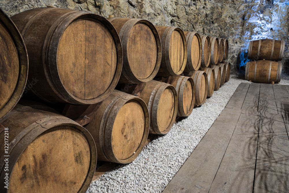 Wine Cellar with oak barrels