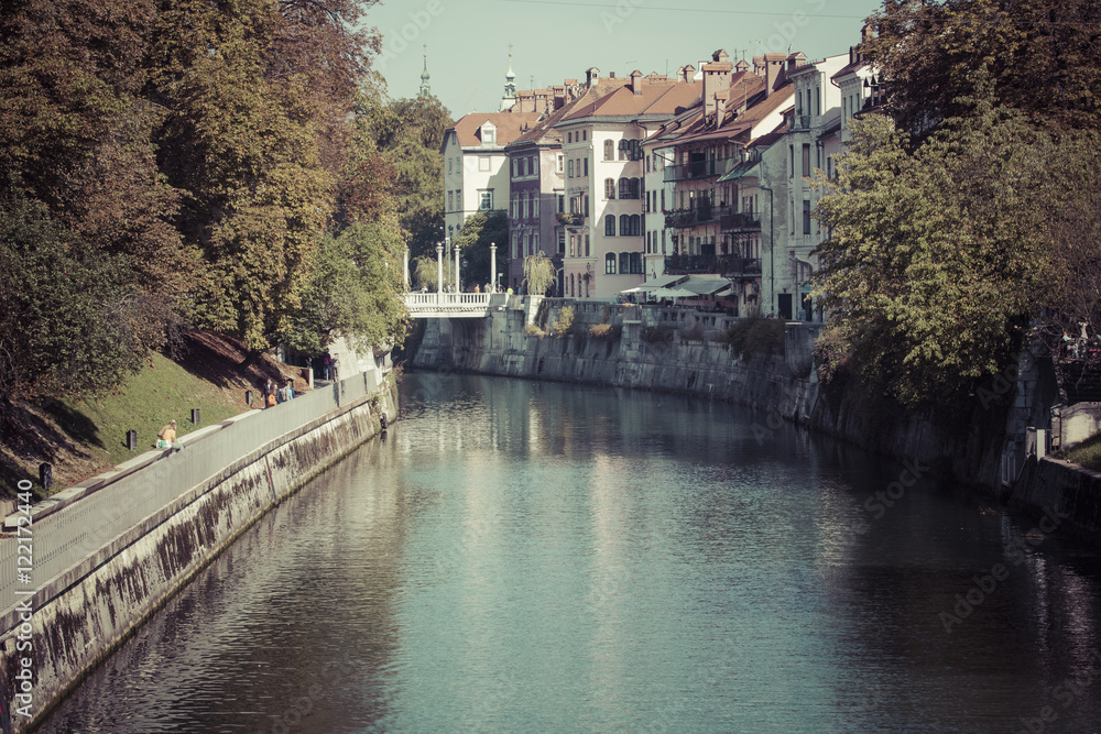 Obraz premium Ljubljana -Slovenia - city centre, view on the river