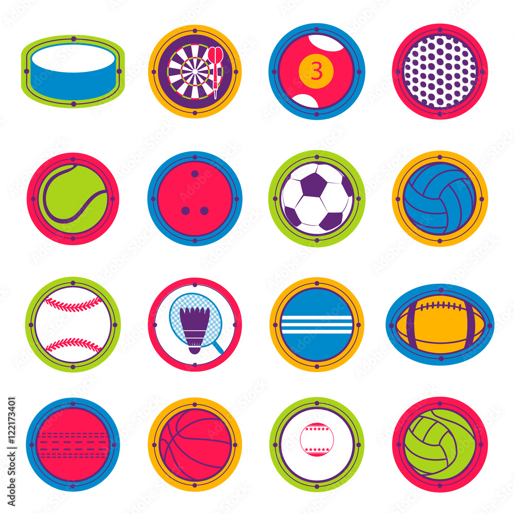 Colorful Sports Balls. Football, basketball, golf, volleyball, hockey, american , tennis, billiard, baseball, bowling, cricket, croquet, badminton, darts, , ping pong