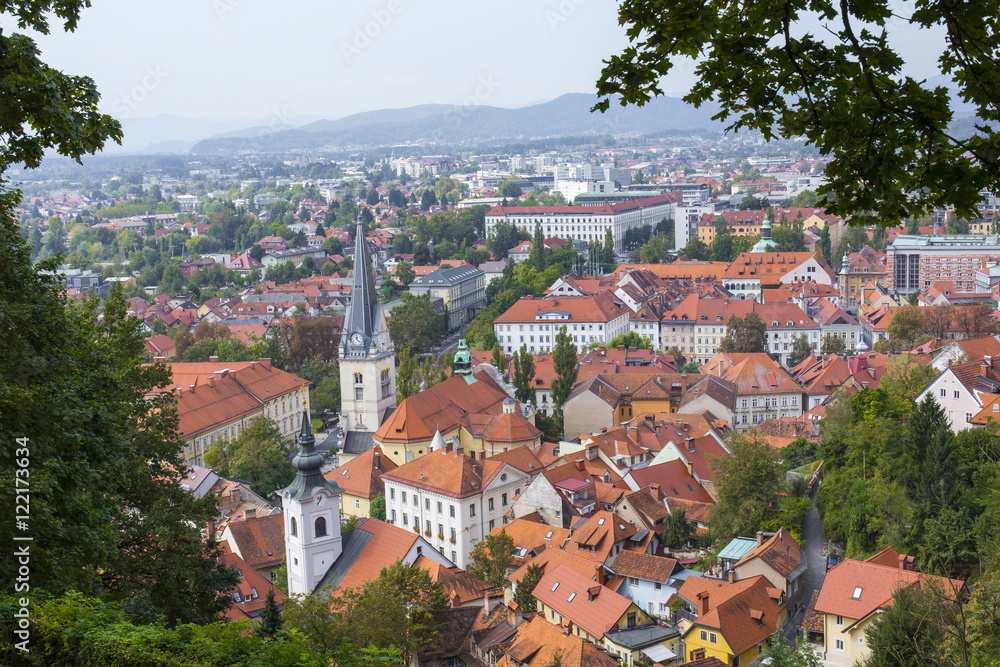 Fototapeta premium City of Ljubljana architecture and green landscape, capital of S