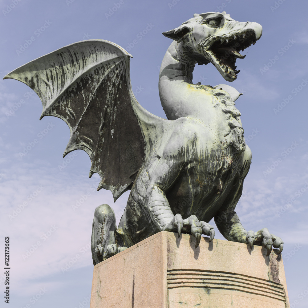 Dragon bridge in a summer day in Ljubljana, Slovenia