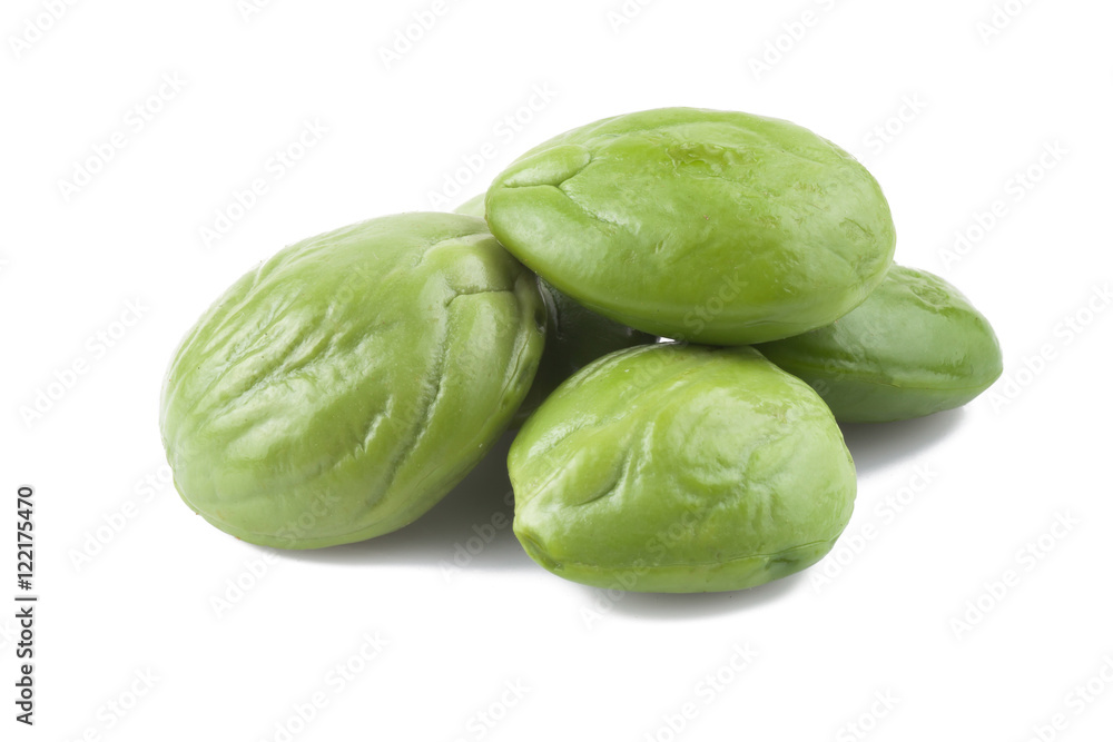 Parkia speciosa seeds or bitter bean on white background Parkia speciosa seeds or bitter bean on white background