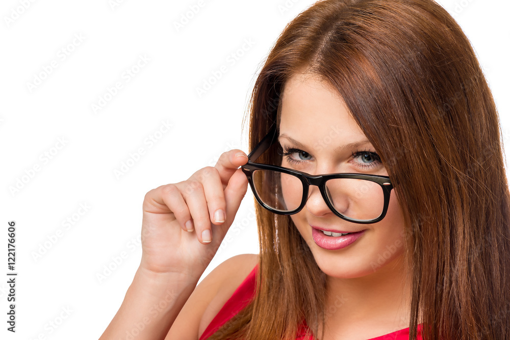 cute young girl with glasses on a white background isolated cute young girl with glasses on a white background isolated