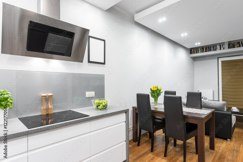 Kitchen open to a dining area Kitchen open to a dining area