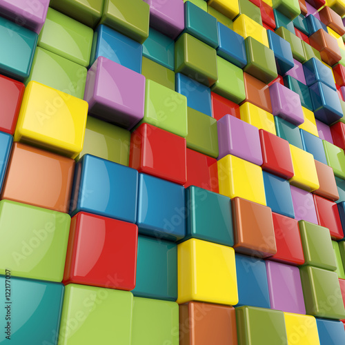 Colorful cubes with rounded edges 3D background.