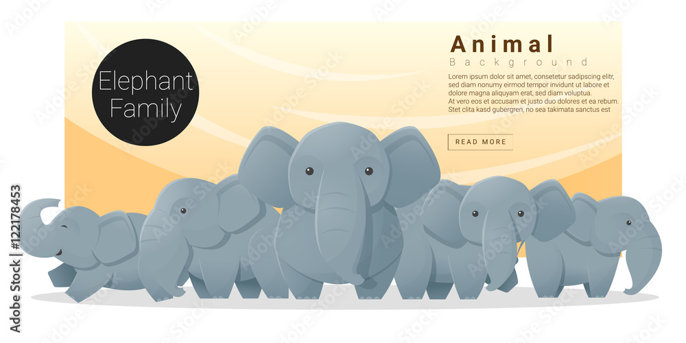 Obraz premium Śliczne tło rodziny zwierząt ze słoniami, wektor, ilustracja