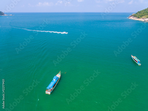 Aerial view of beach and boats Koh Phangan, Thailand © alexkazachok