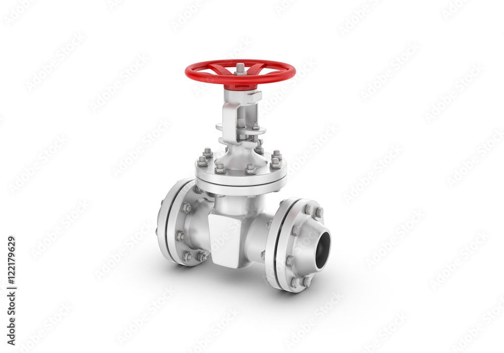 Rendering metal valves isolated on white background.