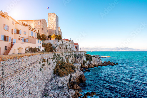 Landscape view on the old coastal village and fortification of Antibes on the french riviera in France photo