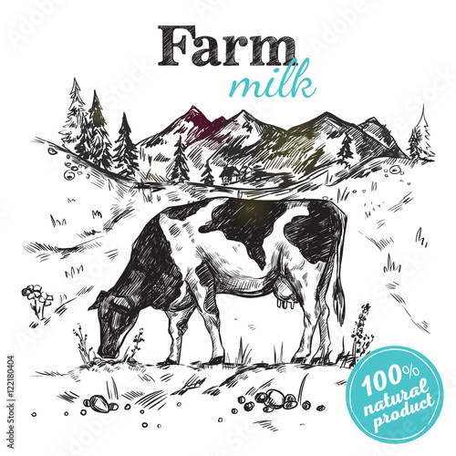 Cow Farm Landscape Poster