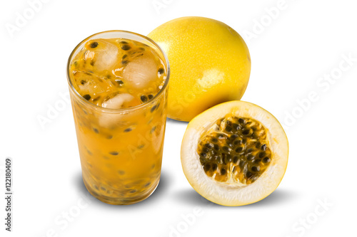 Fresh drink made with passion fruit Caipirinha on white backgrou