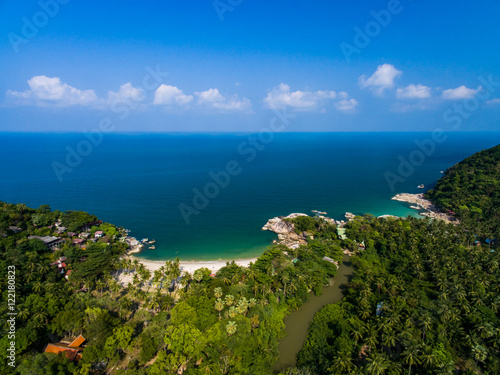 Aerial view of the beach with shallows Koh Phangan, Thailand