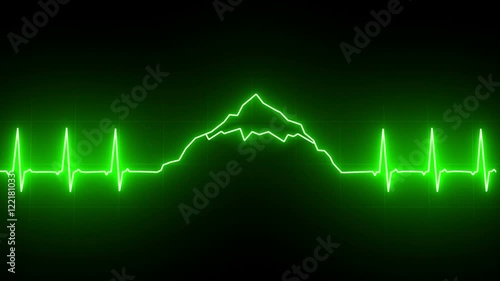 Abstract EKG Heart Line with Mountain