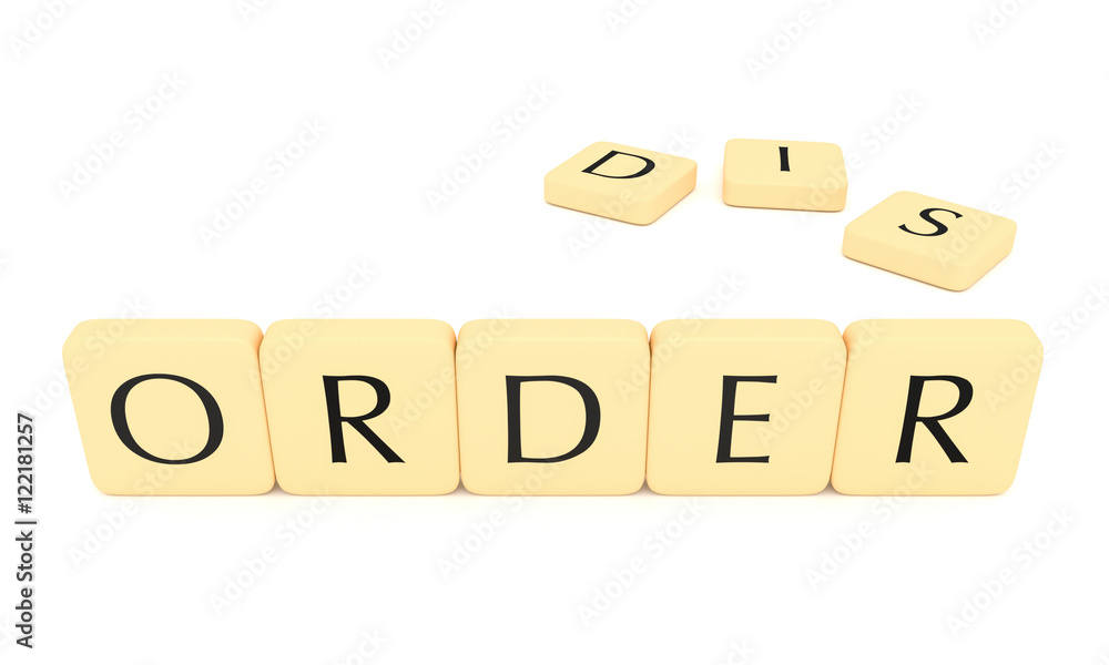Letter tiles: order or disorder, 3d illustration isolated on white Letter tiles: order or disorder, 3d illustration isolated on white