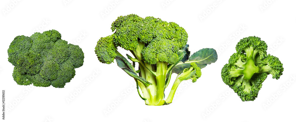 Set of ripe broccoli isolated on white background. Set of ripe broccoli isolated on white background.