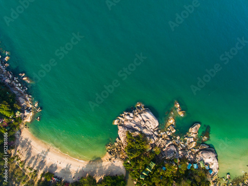 Aerial view of the beach with shallows Koh Phangan