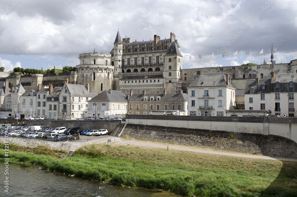 Amboise France - August 2016 - The Chateau Amboise overlook the River Loire in this old historic market town in the Loire region of France