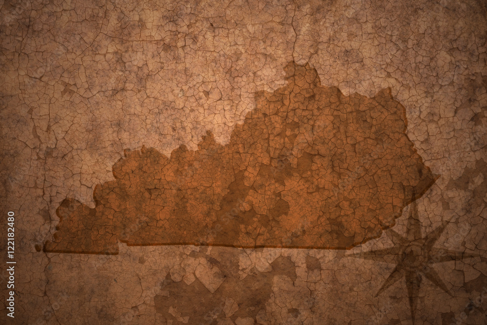 kentucky state map on a old vintage crack paper background