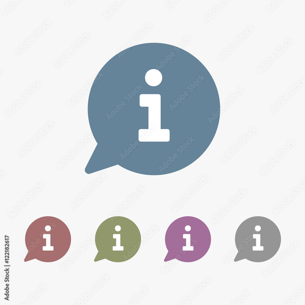 Set of five information sign icons. Info speech bubble symbol. Isolated on white background. Vector illustration, eps 8. Set of five information sign icons. Info speech bubble symbol. Isolated on white background. Vector illustration, eps 8.