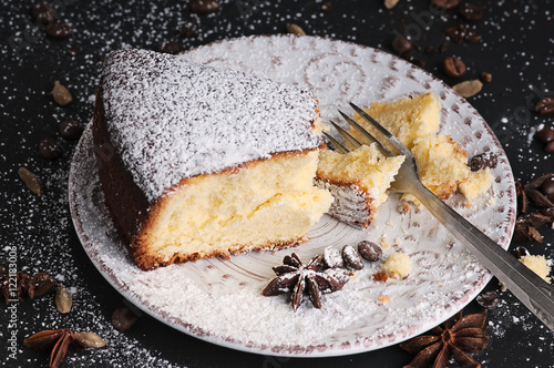 piece of cake on a black stone surface