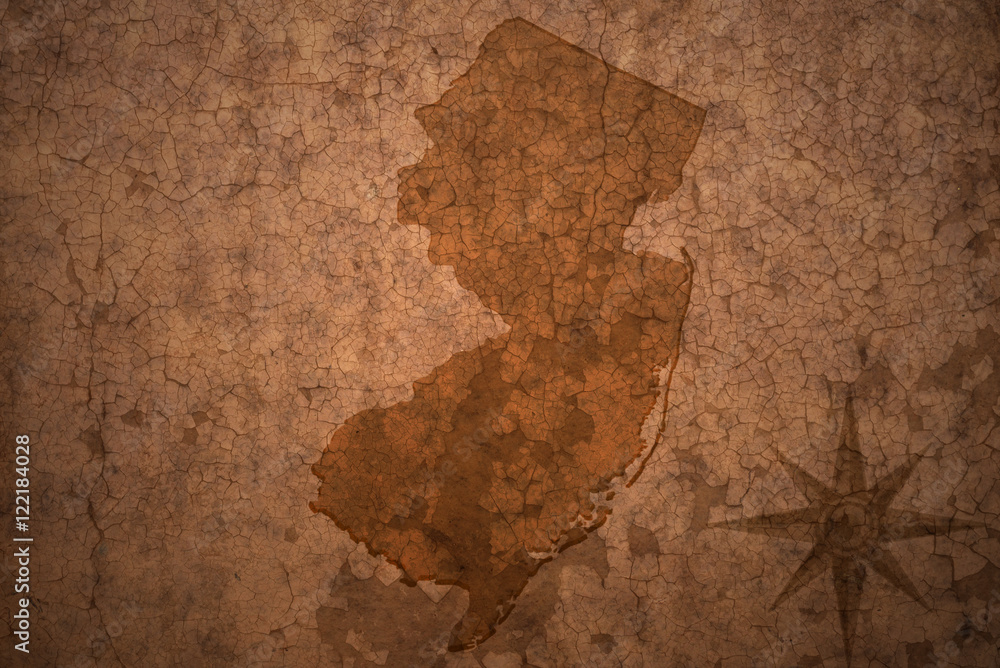 new jersey state map on a old vintage crack paper background