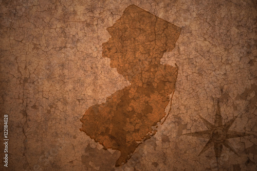 new jersey state map on a old vintage crack paper background