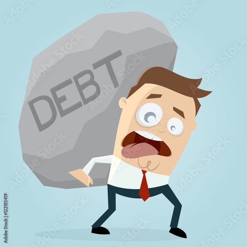 clipart of businessman carrying a big debt rock