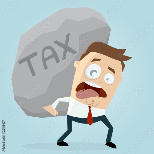 clipart of businessman carrying a big tax rock