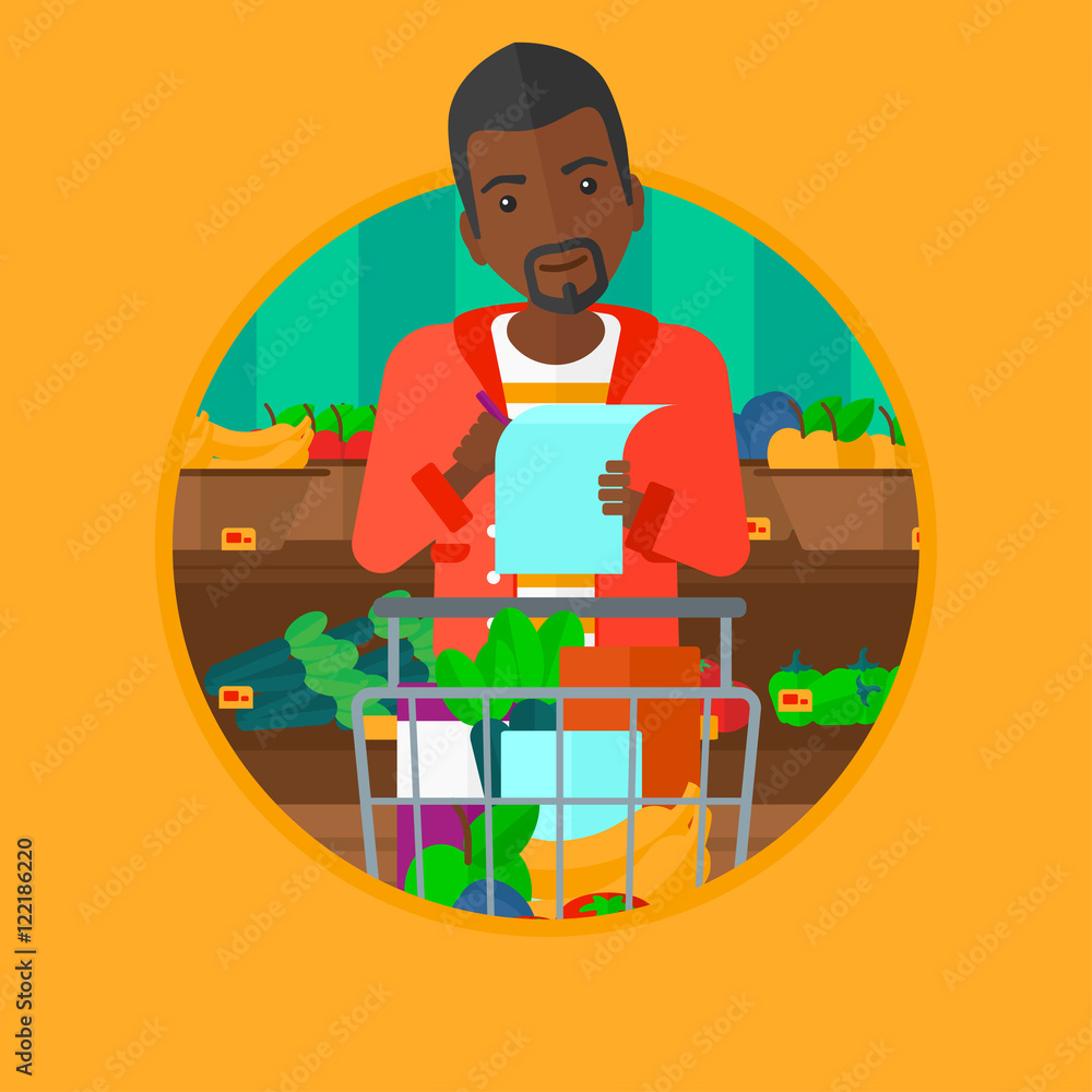 Man with shopping list vector illustration.