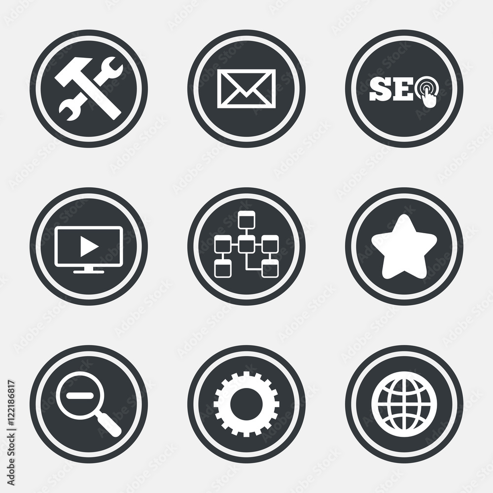 Internet, seo icons. Repair, database and star. Internet, seo icons. Repair, database and star.