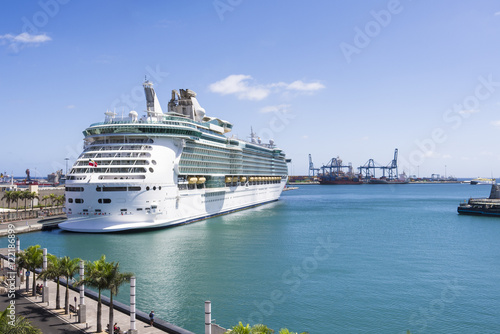Giant cruise liner lying at the pier at blue skies and sun. © sotavento1000