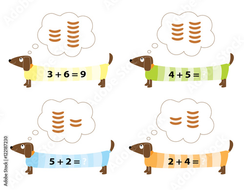 dogs and sausages -easy mathematics game for children 
