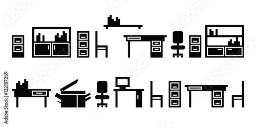 Set of office furniture icons. Vector pictograms