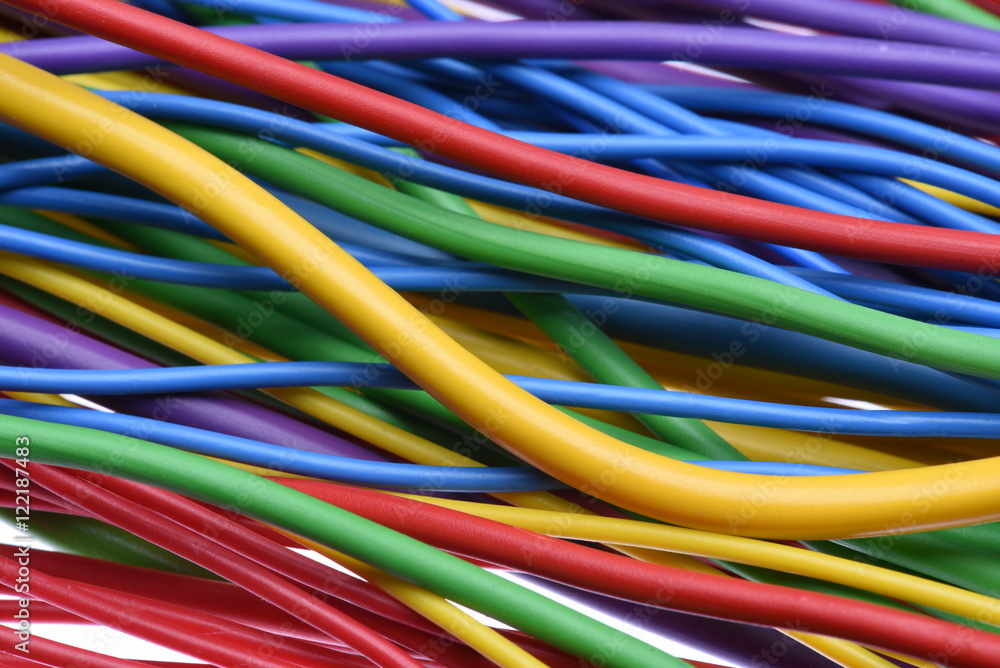 Electric cables and wire close up, computer and electrical Electric cables and wire close up, computer and electrical