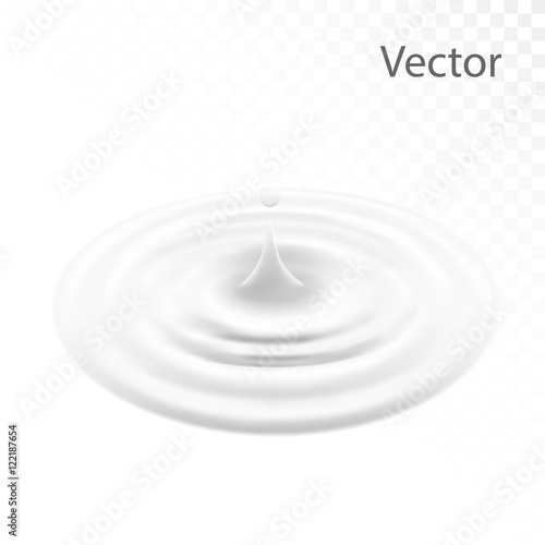 milk or white liquid drop, ripple surface. Cream circle with falling drip. Yogurt wave made by gradient mesh tool. isolated. vector. 3d illustration.