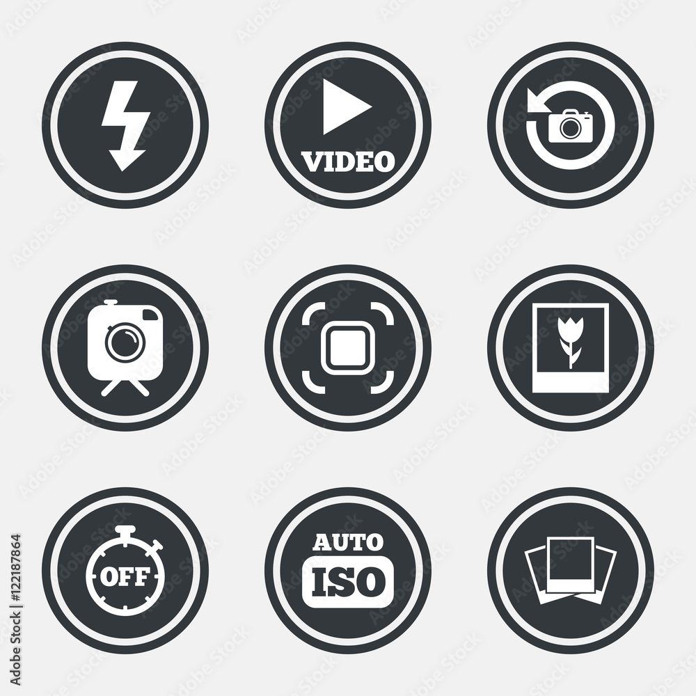 Photo, video icons. Camera, photos and frame.