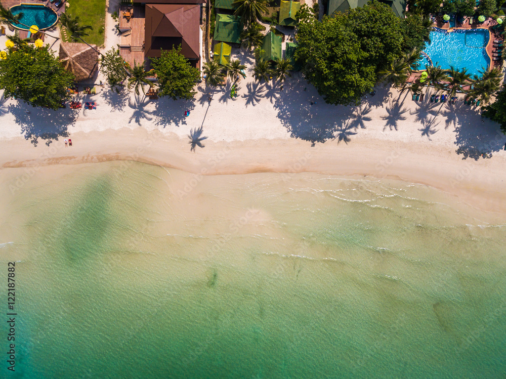 Aerial view of the beach with shallows Koh Phangan Thailand