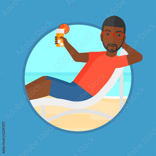 Man relaxing on beach chair vector illustration.