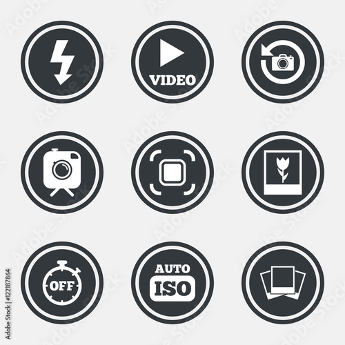 Photo, video icons. Camera, photos and frame.