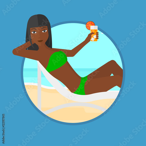 Woman relaxing on beach chair vector illustration.