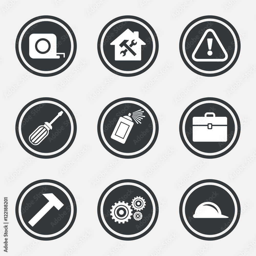Repair, construction icons. Helmet, screwdriver. Repair, construction icons. Helmet, screwdriver.