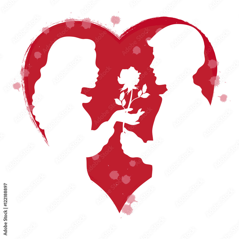 Silhouettes
of Two Lovers with Rose