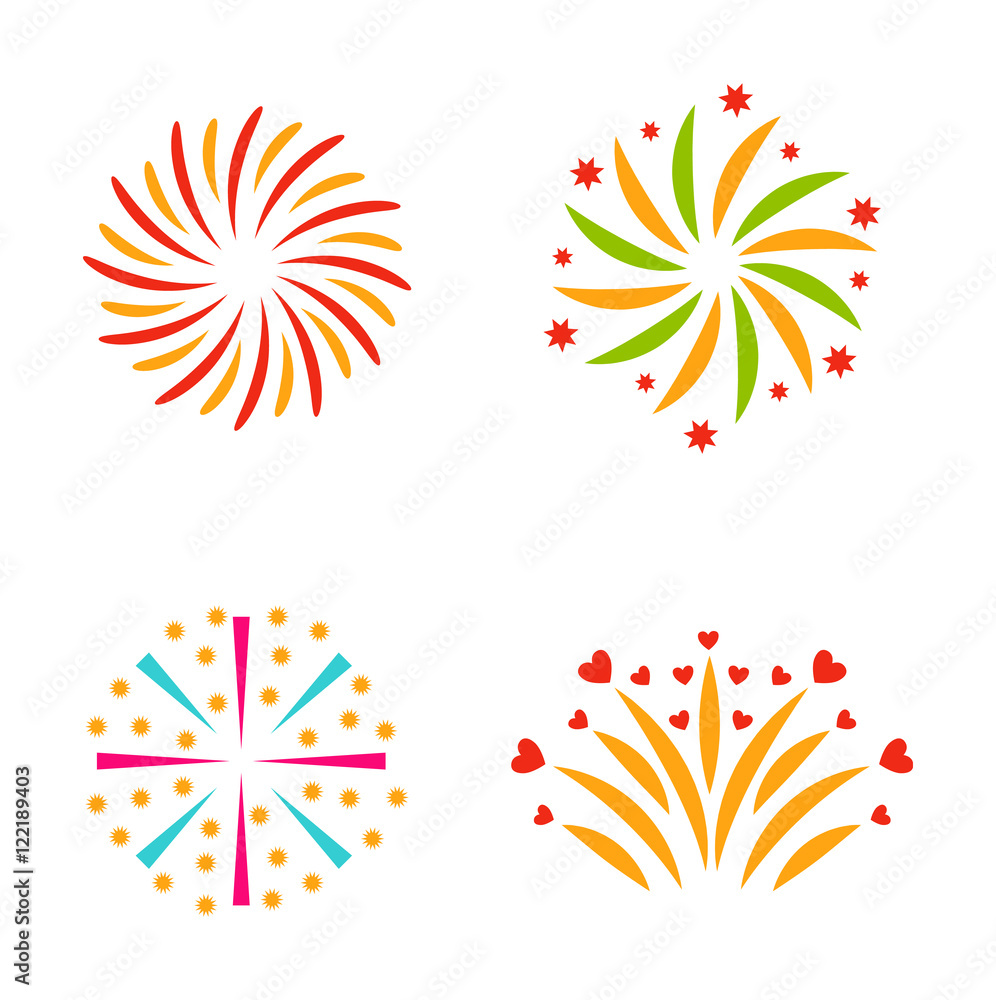 Festive firework bursting shape firework pictograms isolated. Firework abstract vector isolated illustration and party fun firework celebration holiday vector sign. Firework show isolated