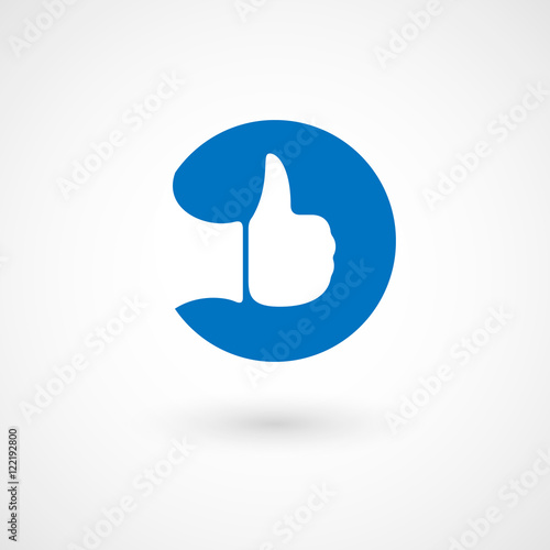 Blue thumb up icon, isolated on white background. Vector illustration, eps 10.
