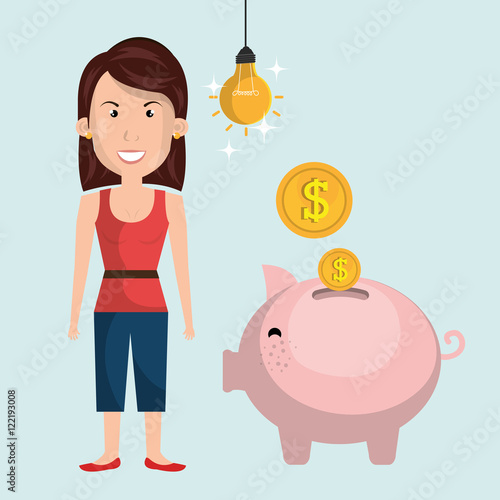 woman piggy coin idea vector illustration eps 10
